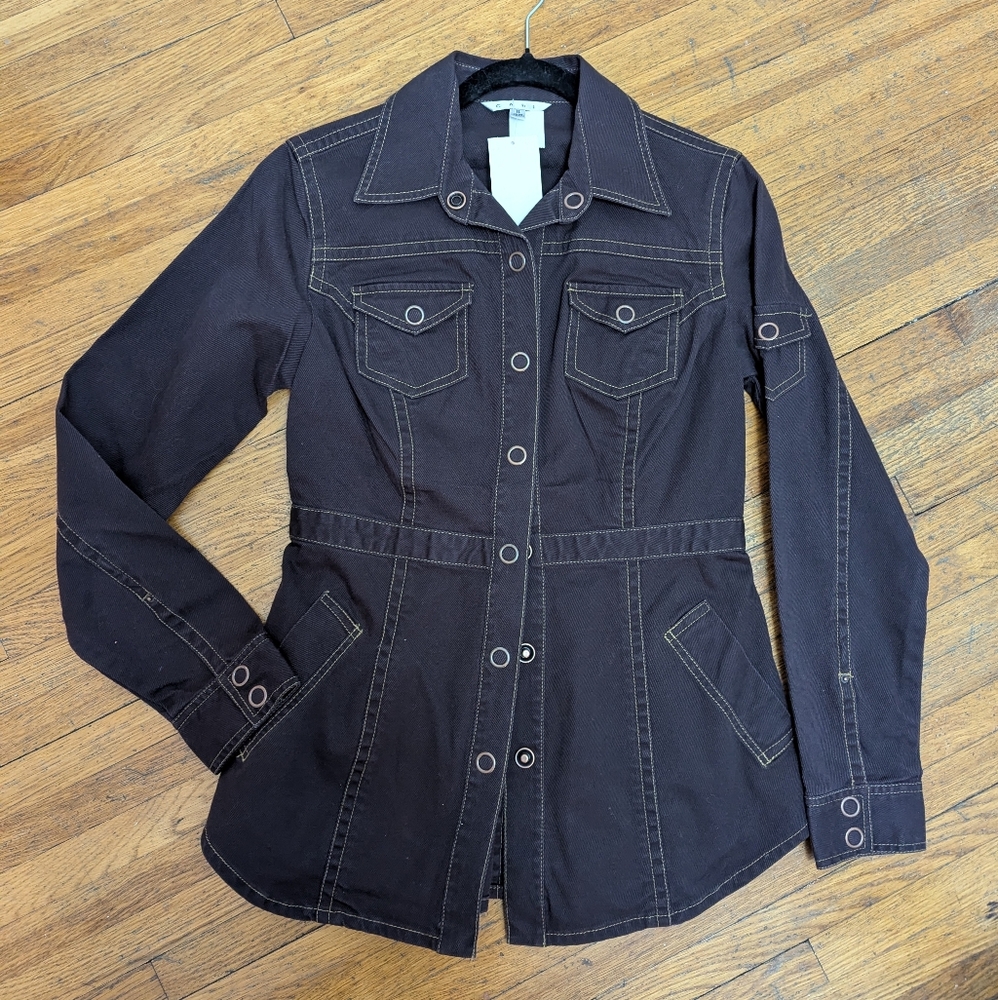 NWT Cabi Halftime Safari Denim Jacket In Burgundy Brown Size S